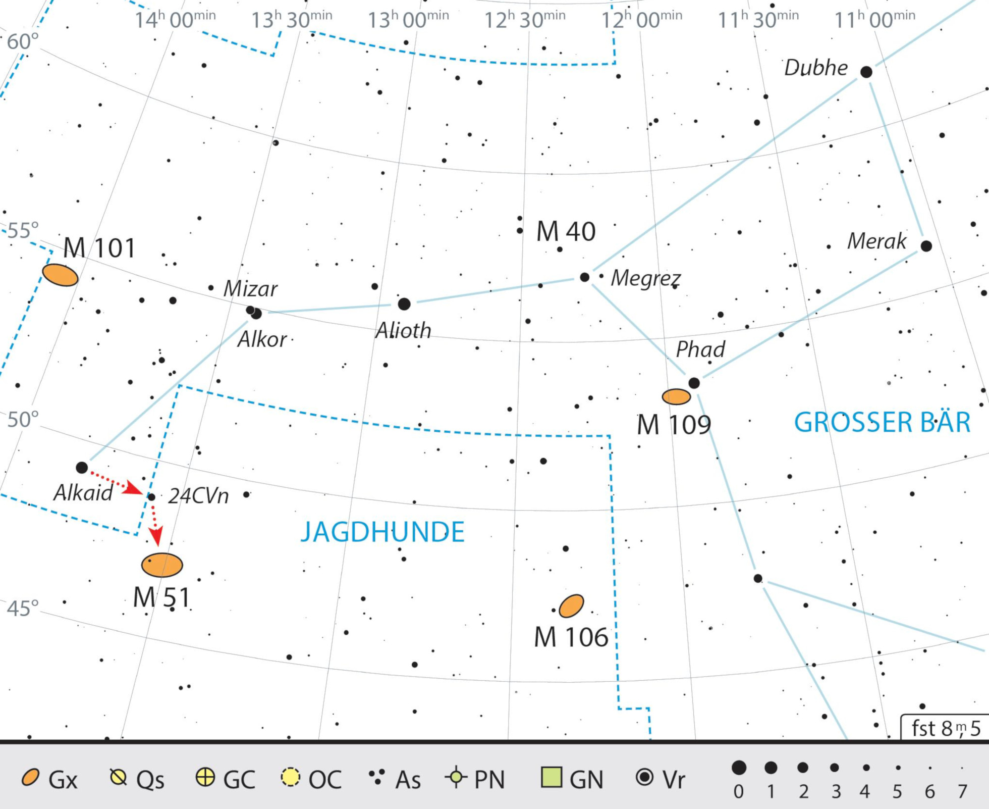 Sökkarta för M 51 i stjärnbilden Jakthundarna. J. Scholten