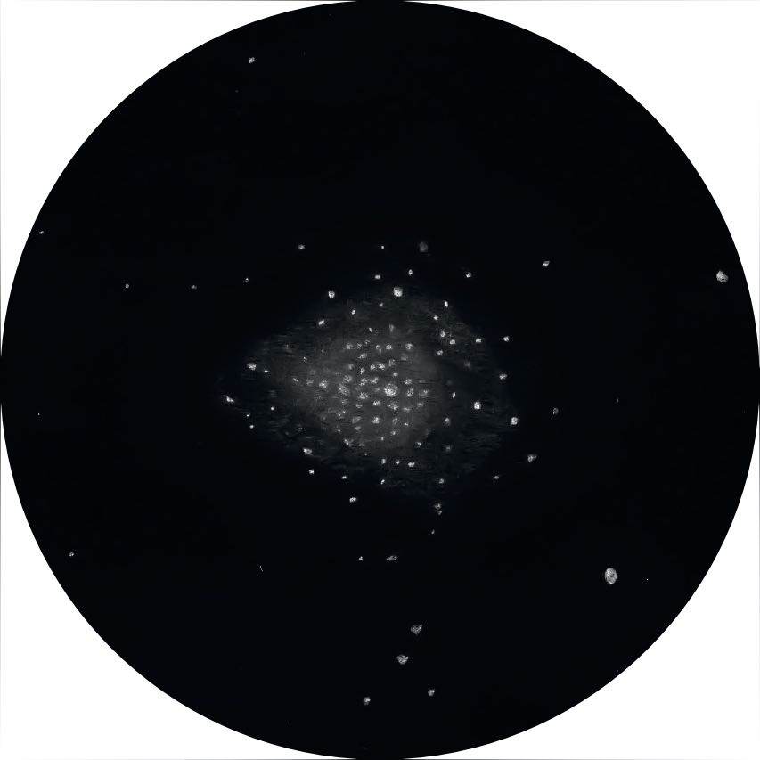 Teckning av Messier 71 med en 14 tums Newton vid 114× förstoring. Oliver Stein