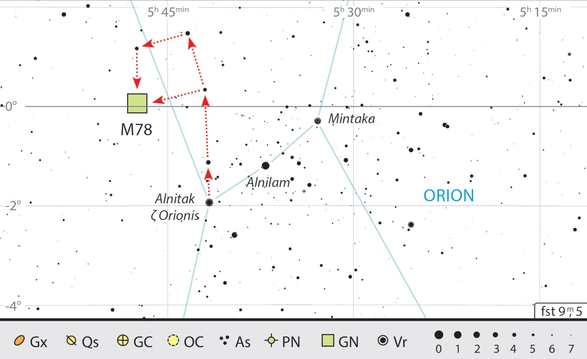 Sökkarta för M 78 i Orion. J. Scholten