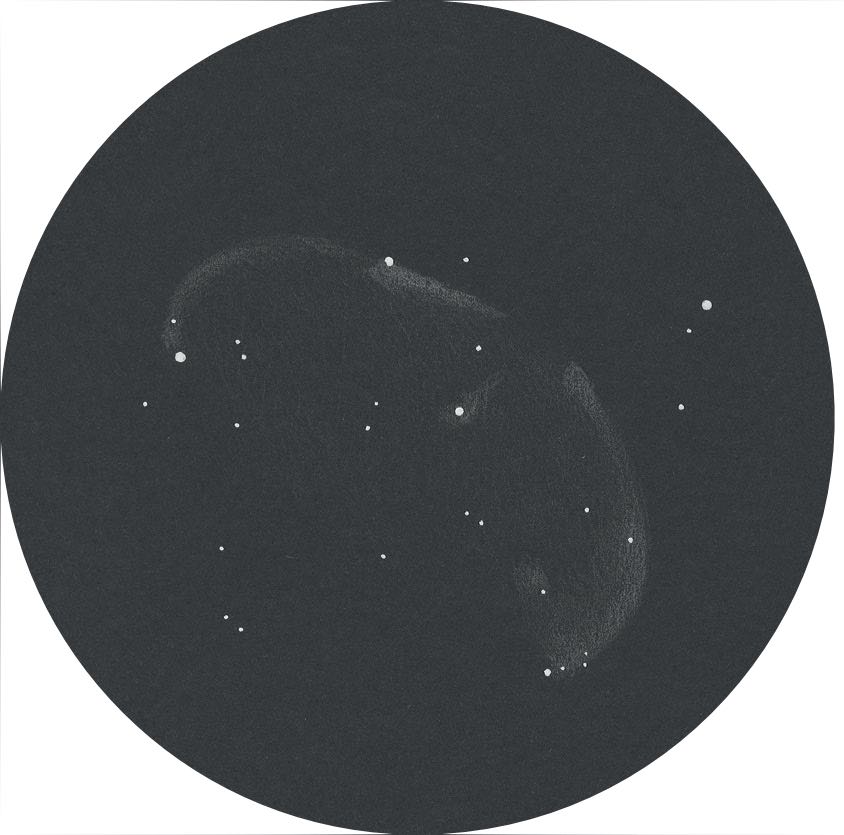 Teckning av NGC 6888 under lätt ljusförorenad landskapshimmel med ett 600 mm Newton-teleskop. Daniel Spitze