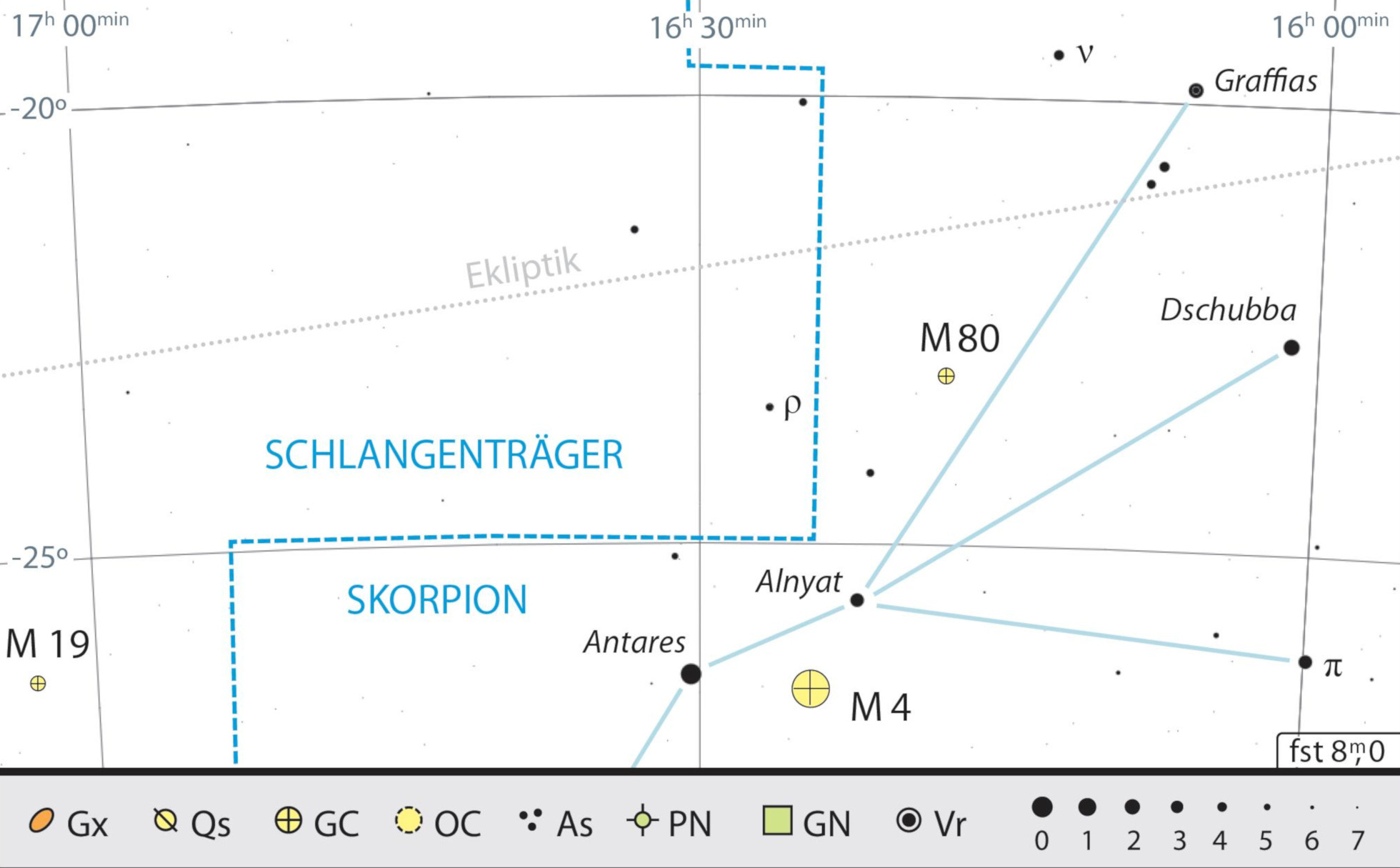 Sökkarta för ν Scorpii och M 4. Kai v. Schauroth