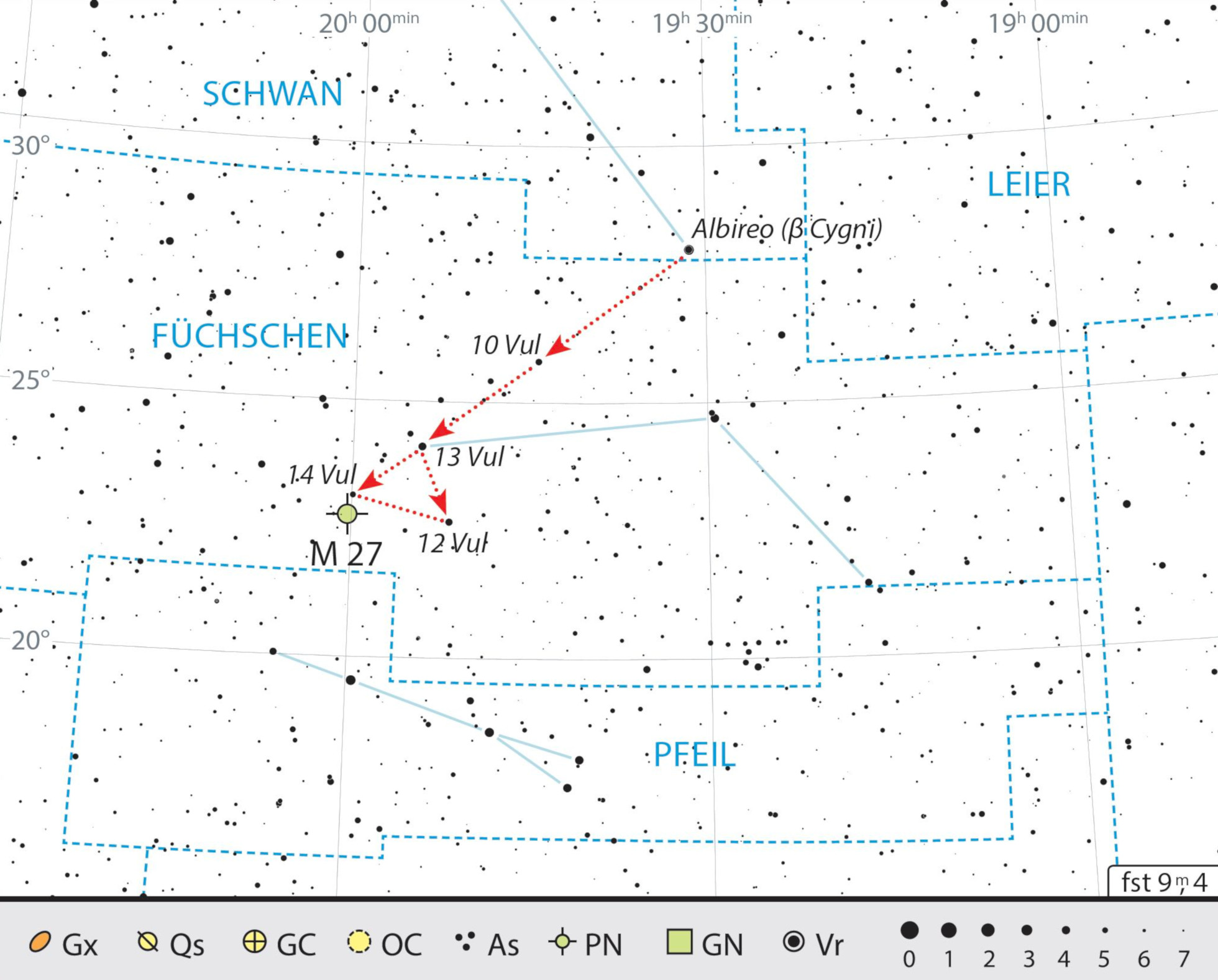 Sökkarta för Messier 27. J. Scholten