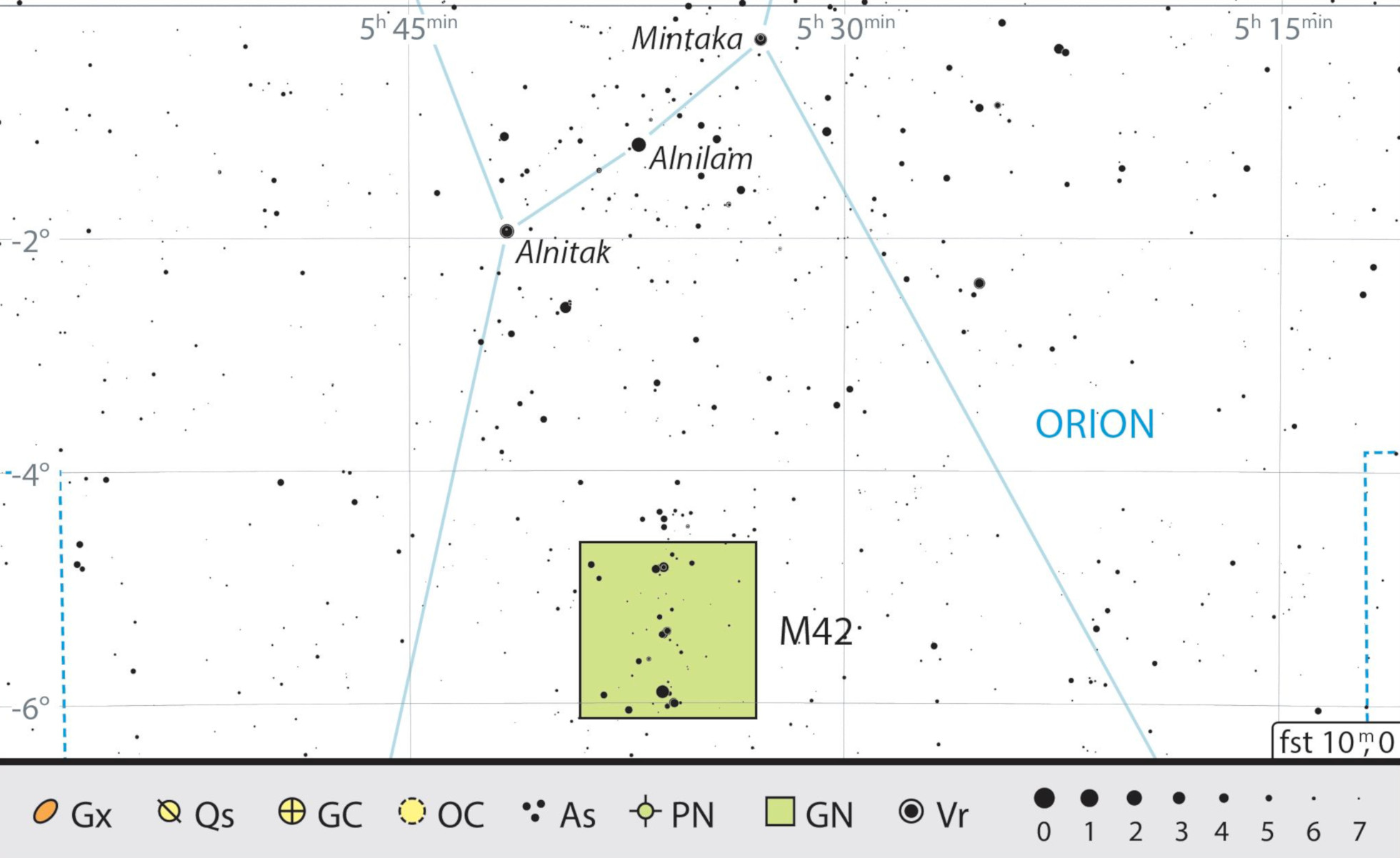 Orionnebulosan M 42 i Orions stjärnbild. J. Scholten