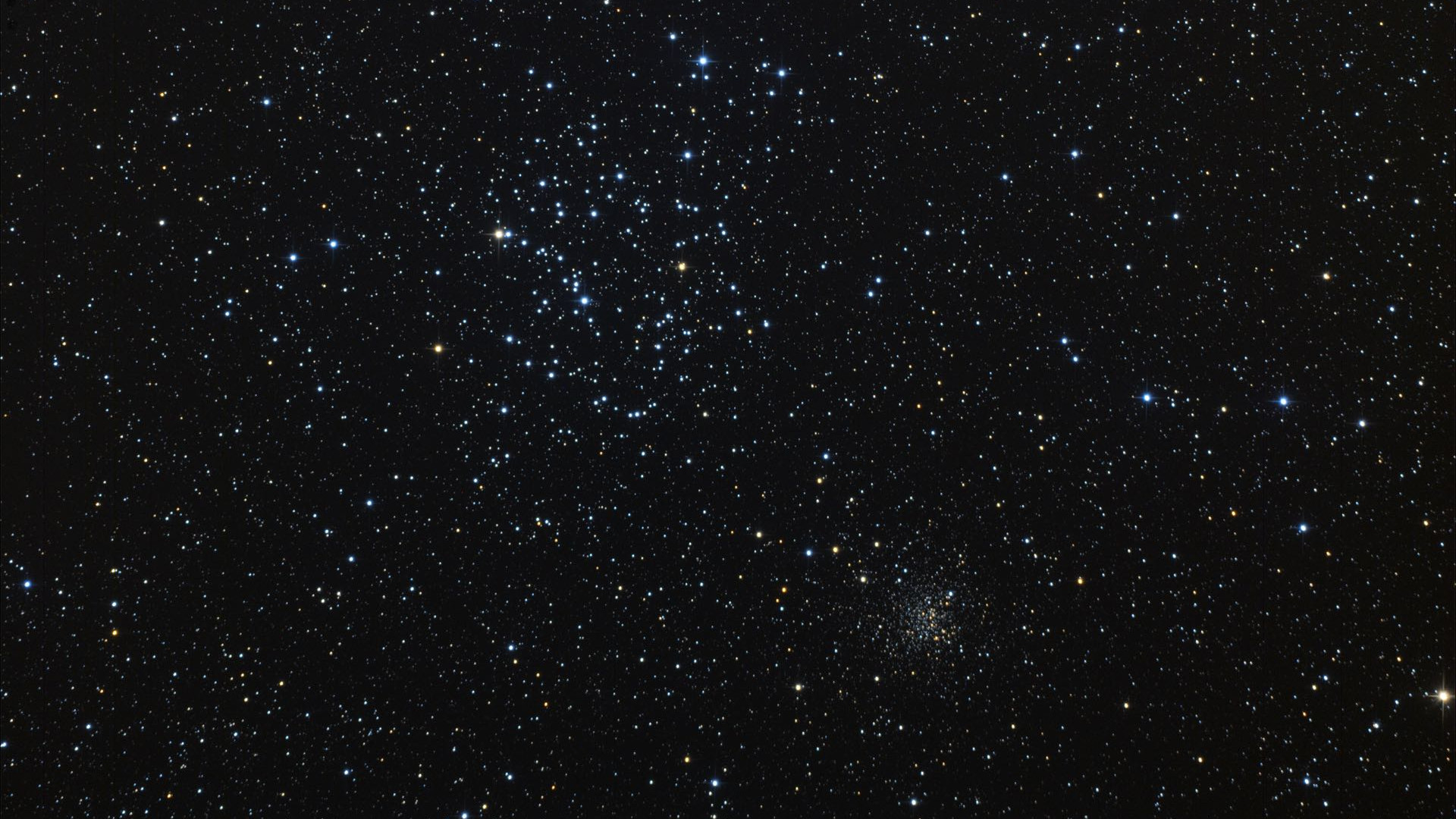 M 35 är höjdpunkten på kikarturen i tvillingarna. Stjärnhopen NGC 2158 kan dock bara ses med teleskop. Marcus Degenkolbe