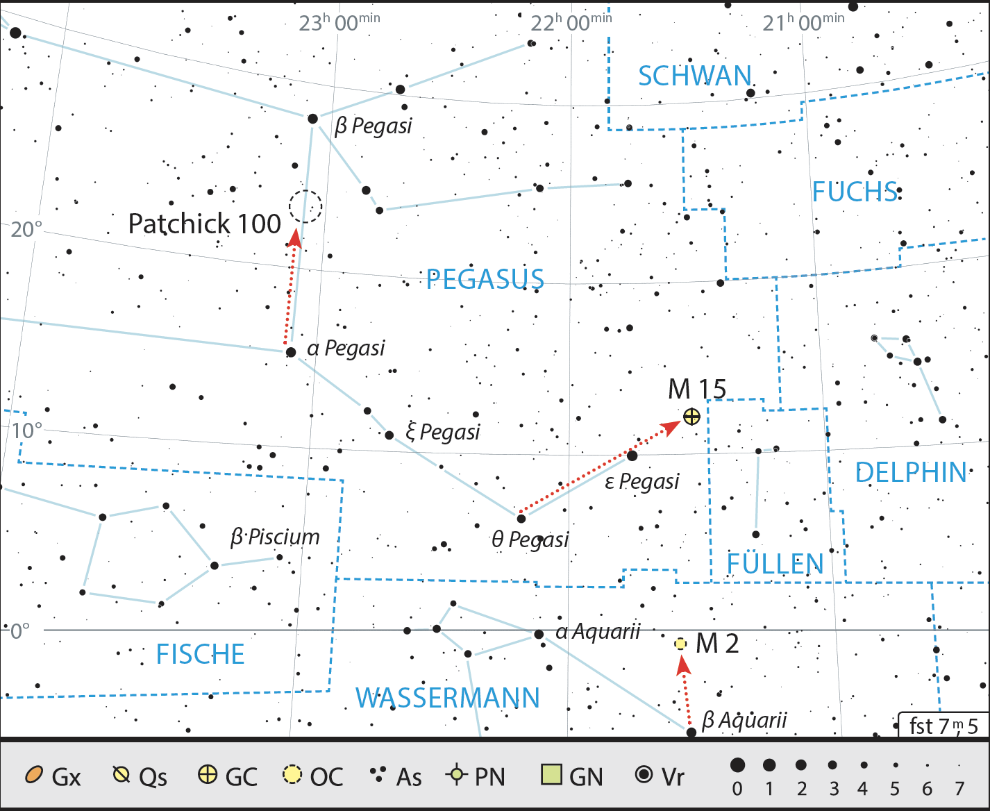 På denna kikarvandring måste man ta sig långt för att hitta intressanta objekt runt stjärnbilden Pegasus. J. Scholten.