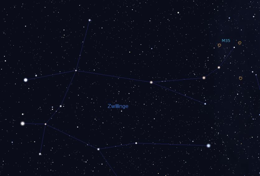 Tvillingarnas stjärnbild med den öppna stjärnhopen M35