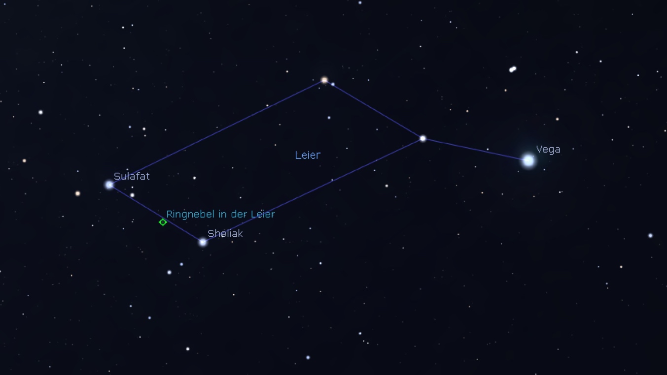 Sökkarta för Ringnebulosan, Stellarium.




