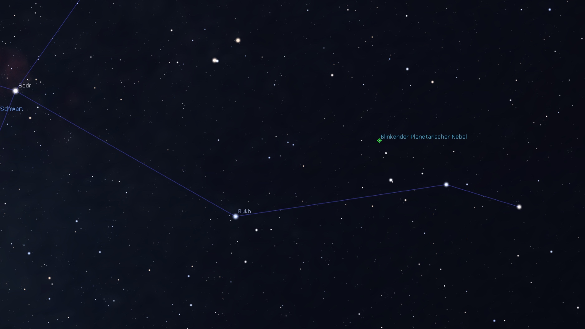 Sökkarta för den blinkande planetariska nebulosan, Stellarium