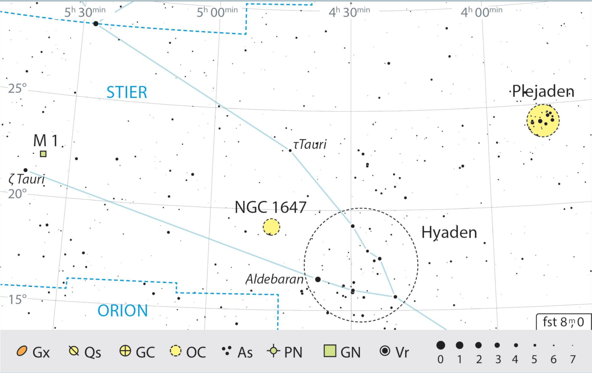 Översiktskarta över stjärnbilden Oxen med rekommendationer för observationer. J. Scholte