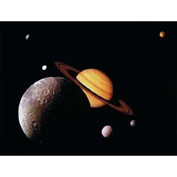 Poster Saturnus med 6 månar