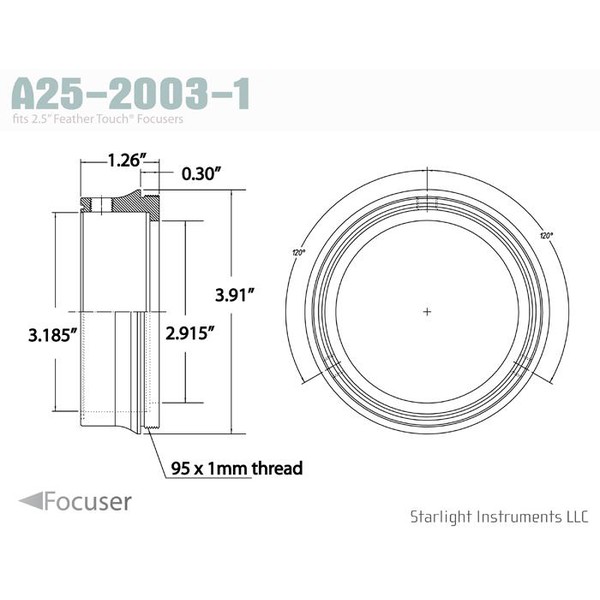 Starlight Instruments Adapter 2,5" - 95x1mm utvändig gänga, 0,9" L (detta är vår teflonkopplade krage i FTF25-serien)