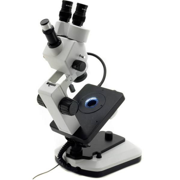 Optika Zoom-stereomikroskop OPTIGEM-2, trino, gemmologiskt, lutningsbart stativ