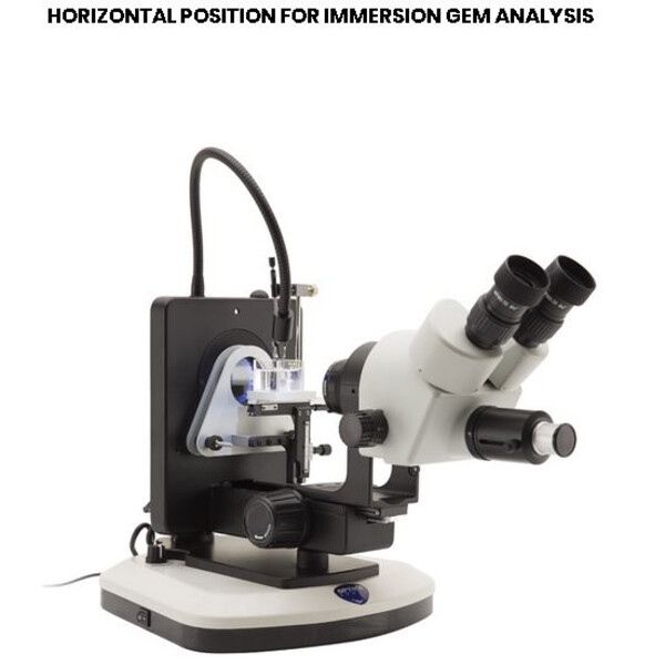 Optika Zoom-stereomikroskop OPTIGEM-4, trinokulärt gemmologiskt, vinklingsbart stativ