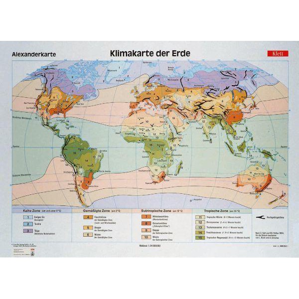 Klett-Perthes Verlag Landkarte Klimakarte der Erde / stumm 2-seitig
