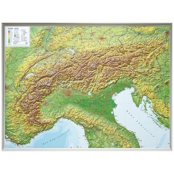 Georelief Regionkarta 3D-reliefkarta över alpbågen (77x57)