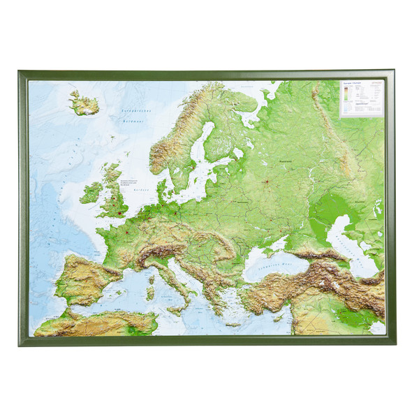 Georelief Kontinentkarta Europa (78x58) 3D-reliefkarta med träram