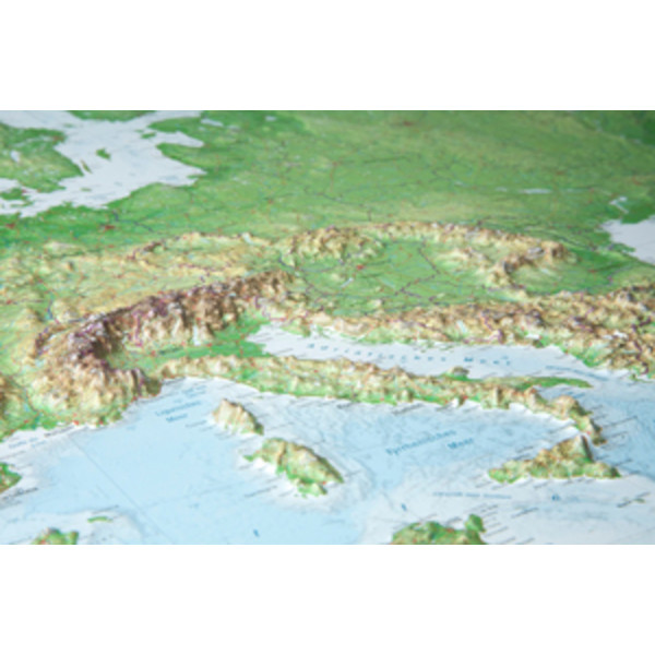 Georelief Kontinentkarta Europa (77x57) 3D-reliefkarta med aluminiumram
