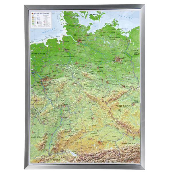 Georelief Tyskland (77x57) 3D reliefkarta med ram