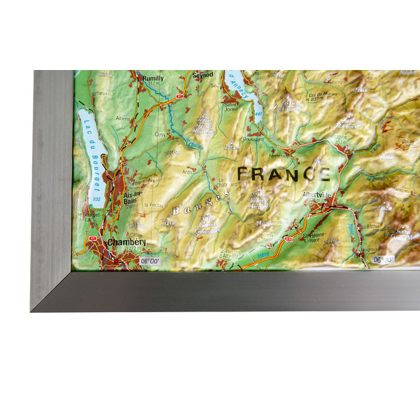 Georelief Schweiz (77x57) 3D-reliefkarta med aluminiumram