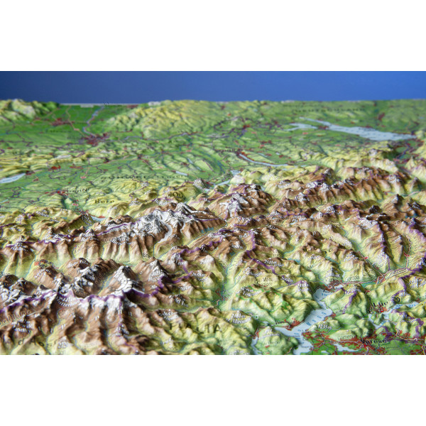 Georelief Schweiz (39x29) 3D-reliefkarta med träram