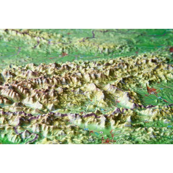 Georelief Österrike (77x57) 3D-reliefkarta med träram