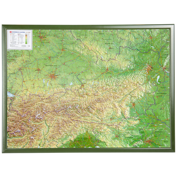 Georelief Österrike (77x57) 3D reliefkarta med träram