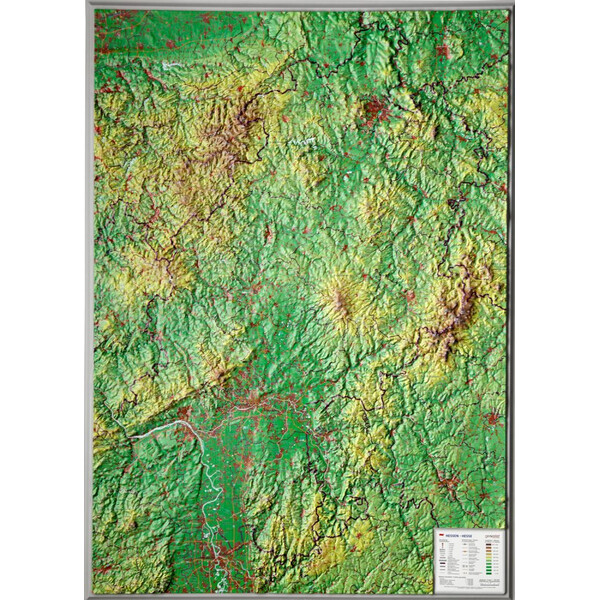 Georelief Regionkarta Hessen 3D-reliefkarta (57 x 77 cm)