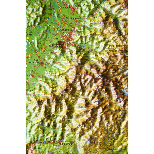 Georelief Regionkarta Schwarzwald liten, 3D-reliefkarta