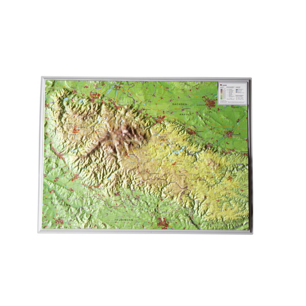 Georelief Regionkarta Harz liten, 3D reliefkarta