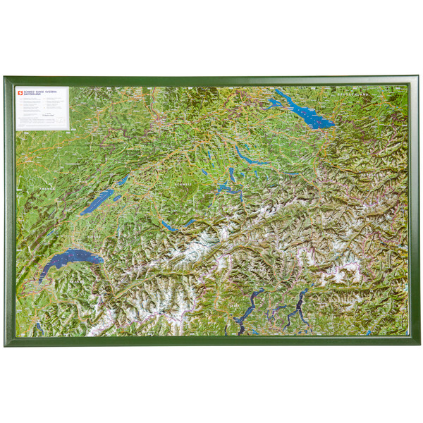 Georelief Karta Schweiz med flygfoto med träram
