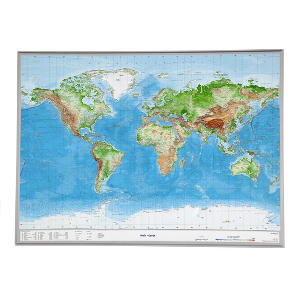 Georelief Världskarta 3D-reliefkarta (77 x 57 cm)