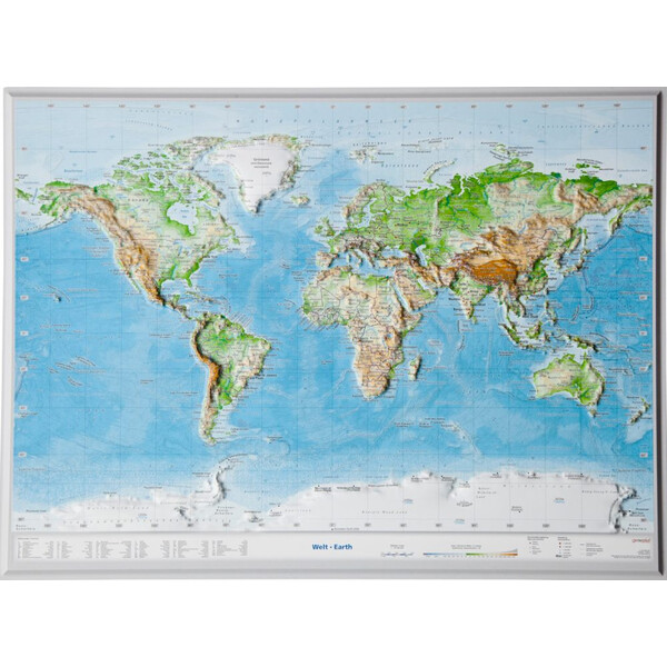 Georelief Världskarta 3D-reliefkarta (39 x 29 cm)