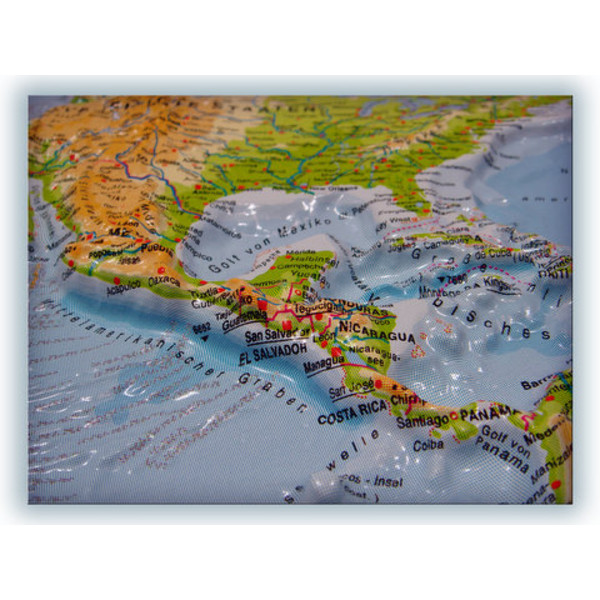 geo-institut Världskarta Reliefkarta Värld Silver linje fysisk Engelska