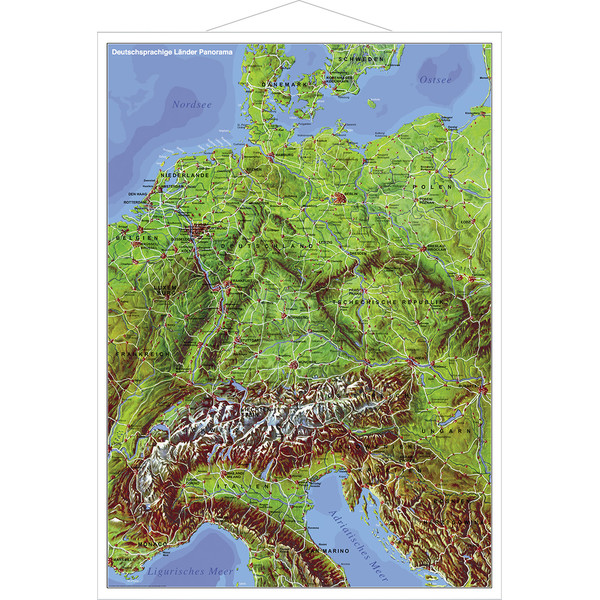 Stiefel Regionkarta Panorama över tysktalande länder med metallstänger