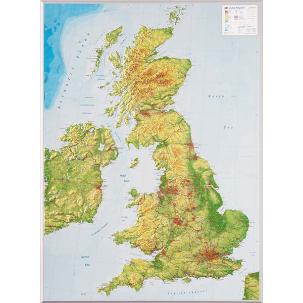 Georelief Storbritannien stor, 3D reliefkarta