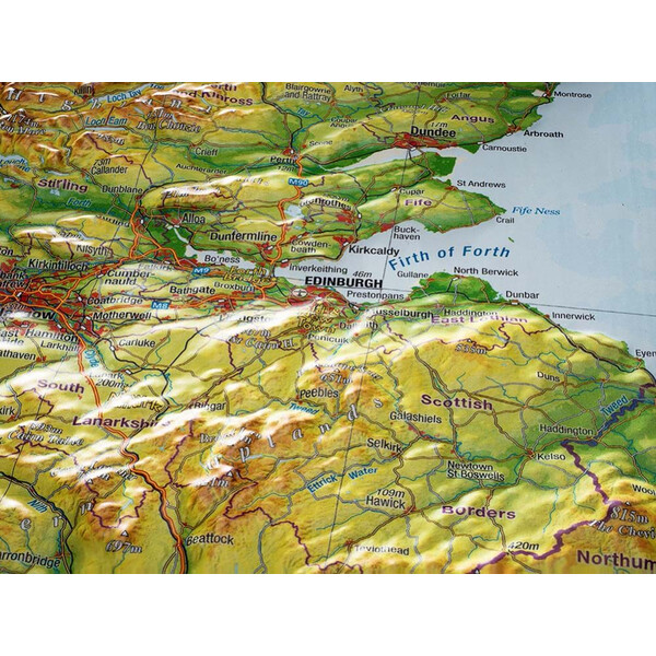 Georelief Storbritannien stor, 3D-reliefkarta med plastram silver