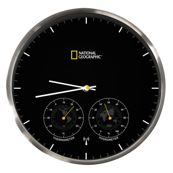 National Geographic Väggklocka med termometer och hygrometer