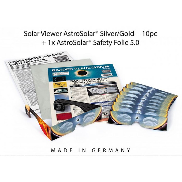 Baader Solfilteruppsättning: 10xAstroSolar® Silver/Guld-glas och 1xAstroSolar-folie