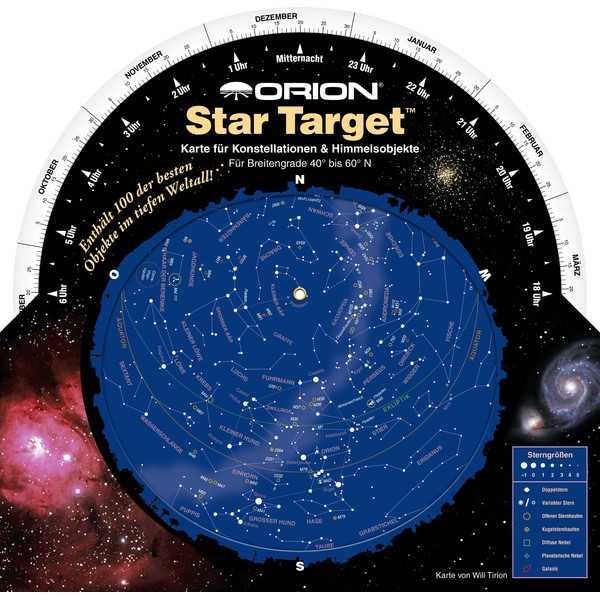 Orion Stjärnkarta Drehbare Sternkarte Star Target für 40°-60° nord