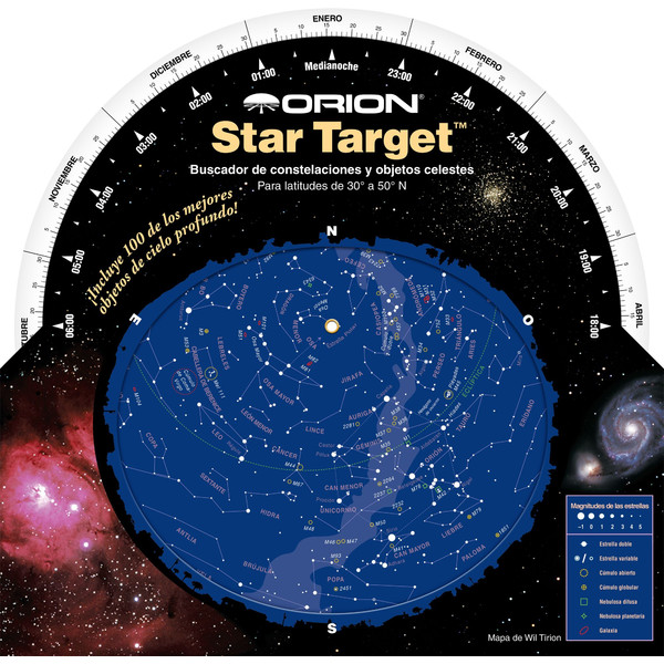 Orion Stjärnkarta Star Target para latitudes de 30° a 50° N