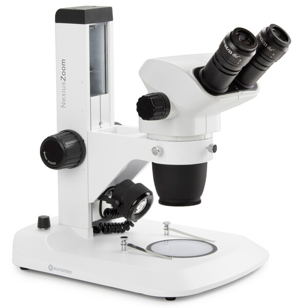 Euromex Zoom-stereomikroskop NZ.1702-S, NexiusZoom Evo, 6,5x till 55x, kuggstångsstativ, LED 3 W, infallande och Transmitterat ljus, bino