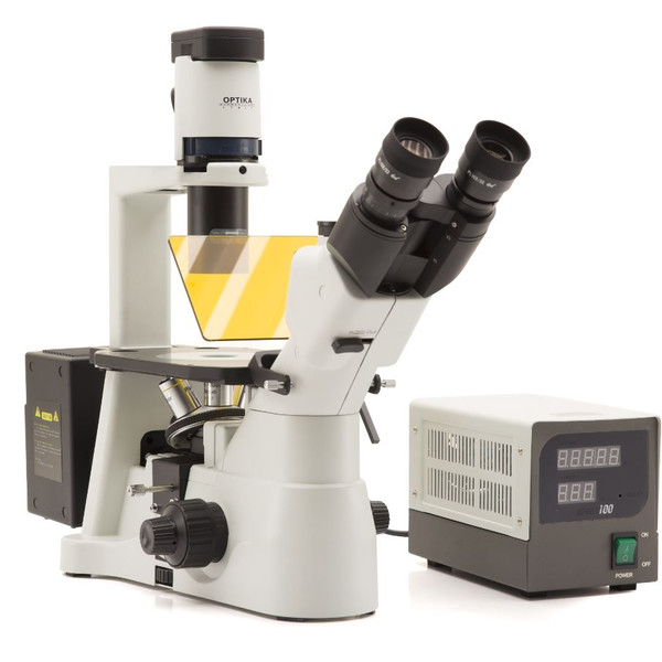 Optika mikroskop IM-3F-SW, trino, inverterad, fas, FL-HBO, B&G-filter, IOS LWD W-PLAN, 40x-400x, CH