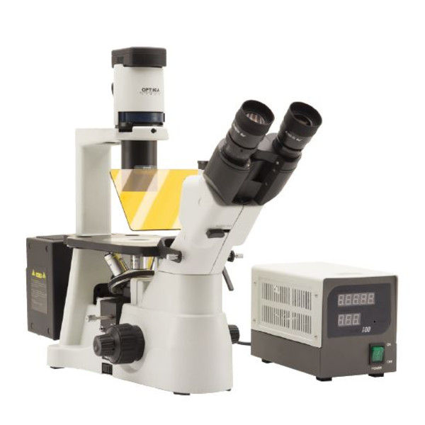 Optika -mikroskop IM-3FL4-EUIV, trino, inverterat, FL-HBO, B&G-filter, IOS LWD U-PLAN F, 100x-400x, EU, IVD