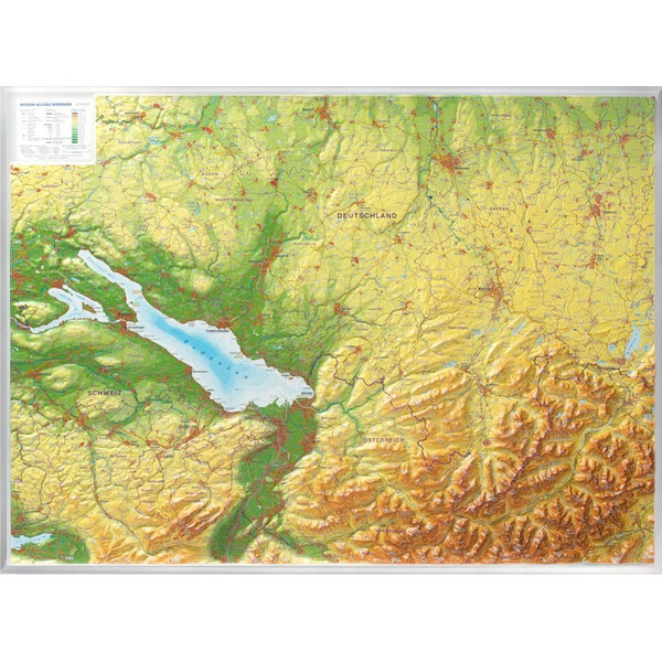 Georelief Regionkarta Allgäu Bodensee 3D Reliefkarte (77 x 57 cm)