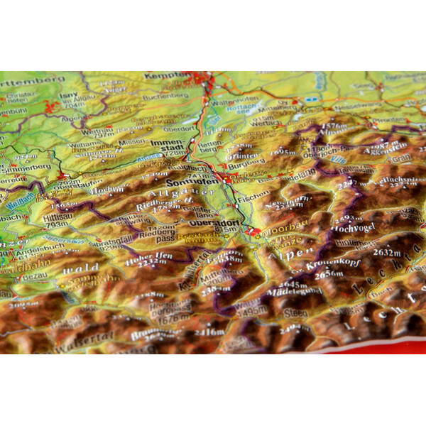 Georelief Regionkarta Allgäu Bodensee 3D Reliefkarte (77 x 57 cm)