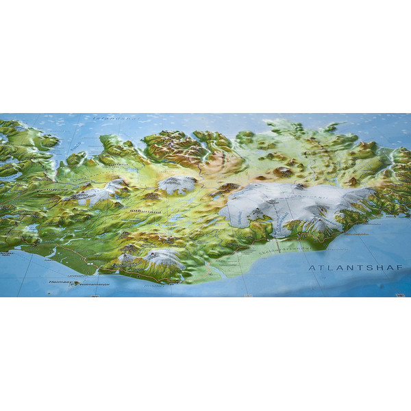 Georelief Karta Island (klein) mit Holzrahmen, 3D Reliefkarte