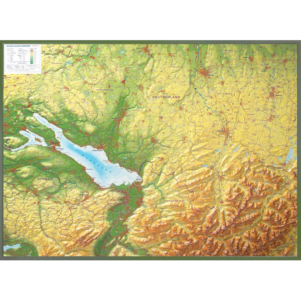Georelief Regionkarta Allgäu Bodensee 3D Reliefkarte (77 x 57 cm)