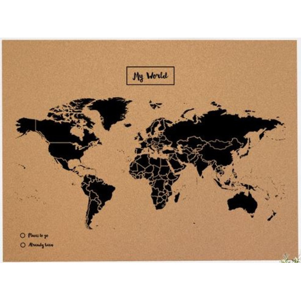 Miss Wood Världskarta Woody Map Natural Cork XL black