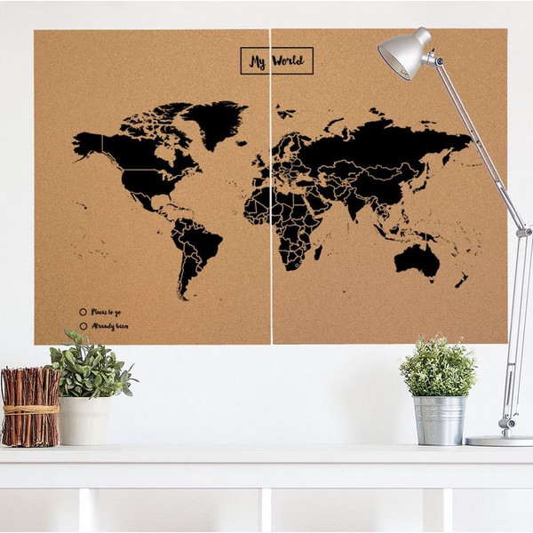 Miss Wood Världskarta Woody Map Natural Cork XXL black