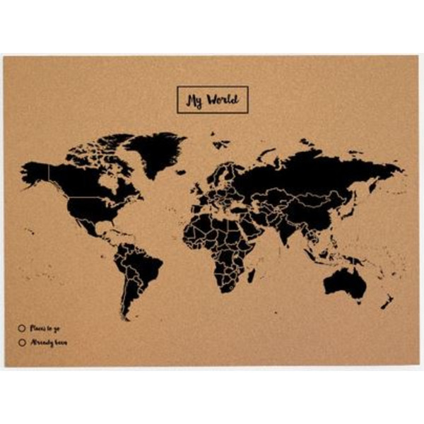 Miss Wood Världskarta Woody Map Natural Cork L black